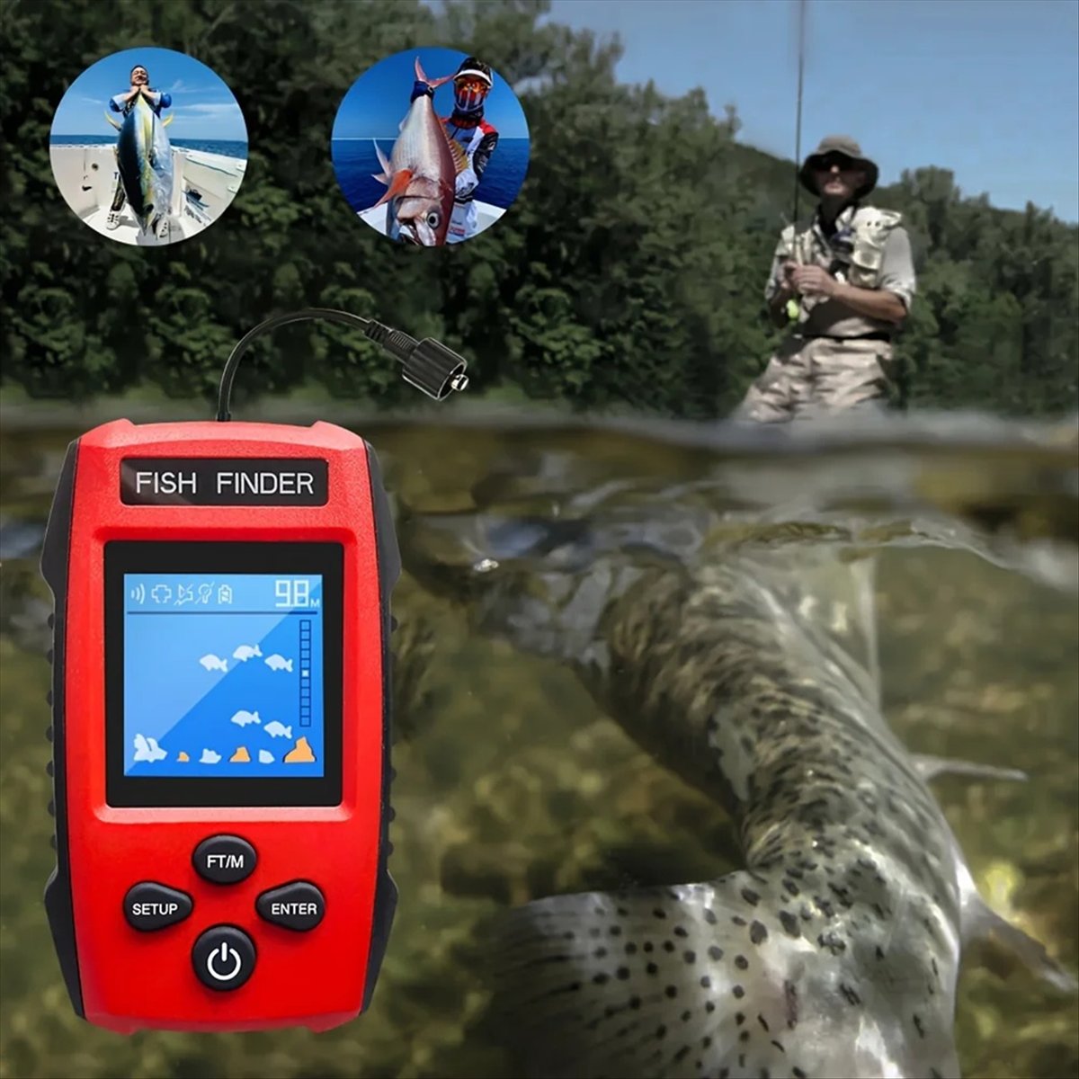 Fishing Boat Depth Finder - Transduser Sonar Berkabel LCD Berwarna untuk